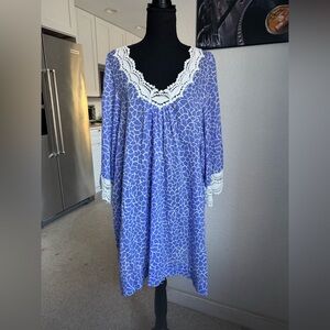 Blue and White Lace Trim Dress by Oscar de La Renta